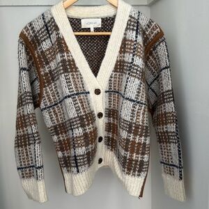 The Great. Estate Reversible Cardigan - Toasted Walnut Plaid, Size 0